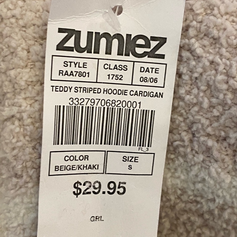 Almost Famous Womens Long Hooded Cardigan Tan w Cream Stripe Sweater/Size S/ NWT - Picture 12 of 15